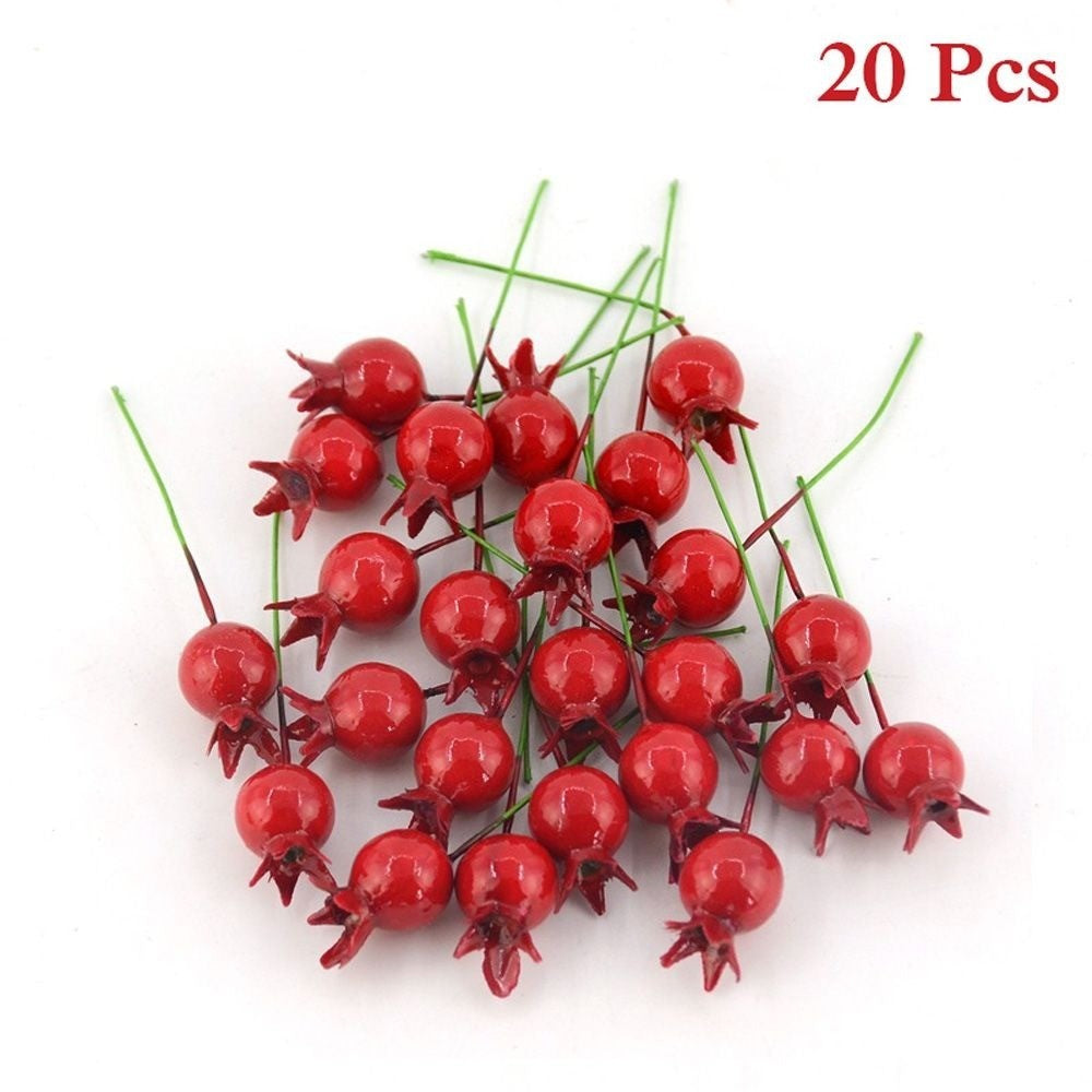 Plastic 20pcs Christmas Red Flower Home Decor Fake Pomegranate Wedding Decoration Artificial Fruit Simulation Berries
