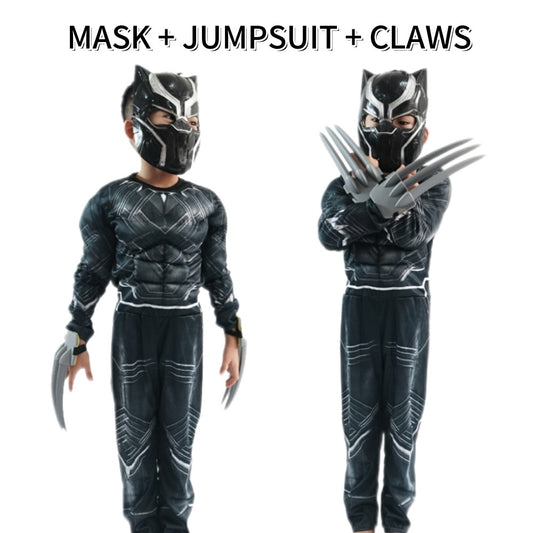 Wolverine Cosplay Costume Kids Boys Superhero Black Panther Claws Luxury Mask Jumpsuit Halloween Bodysuit Muscle Costumes Suit