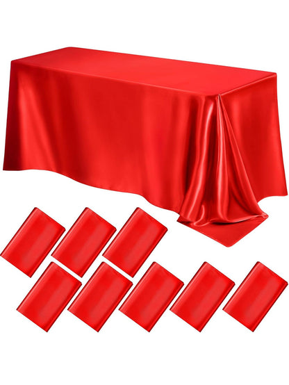 1pc Red satin tablecloth Birthday wedding banquet restaurant festive party served with dining table cover