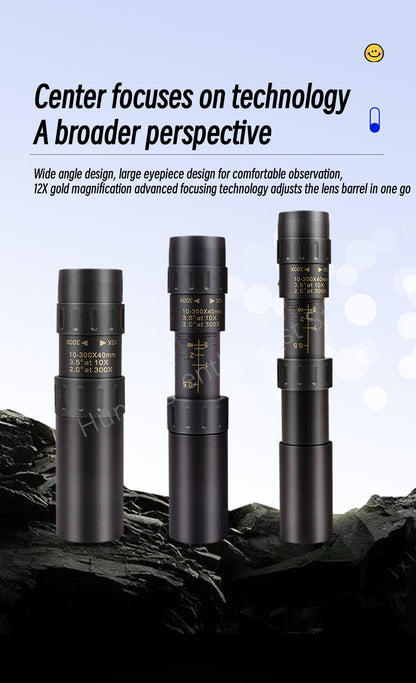 Telescópio monocular profissional com função de zoom 10-300X de alta definição e poderoso controle remoto binocular com prisma BAK4