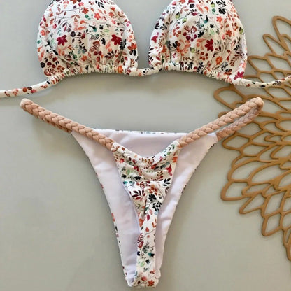 Sexy Halter Bikini Set Women Swimsuit Two-piece Triangle Thong Bathing Suit Brazilian Biquinis Holiday Gathering Swimwear