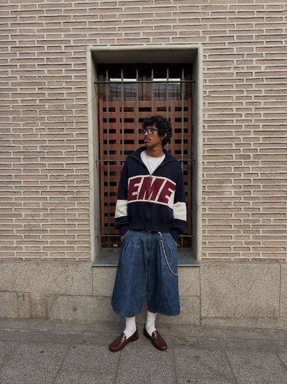 European American Hip-hop Letters Fashion Oversized Casual Double Zipper Cardigan Women Y2K Street Harajuku Loose Sweater Men