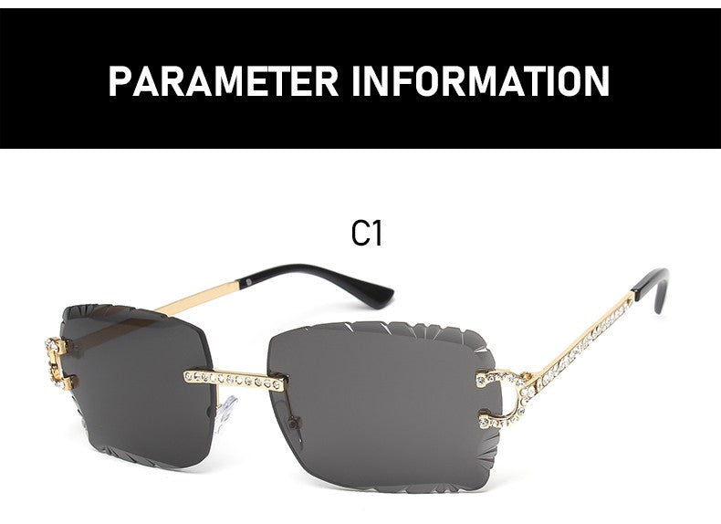 Fashion Rimless Square Sunglasses Vintage Diamond Brand Design Cut Lens Sun Glasses Men Women Metal Frame Luxury UV400 Eyewear