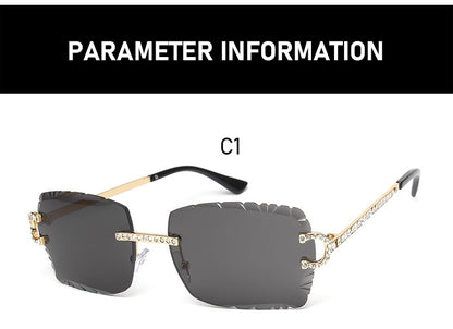 Fashion Rimless Square Sunglasses Vintage Diamond Brand Design Cut Lens Sun Glasses Men Women Metal Frame Luxury UV400 Eyewear