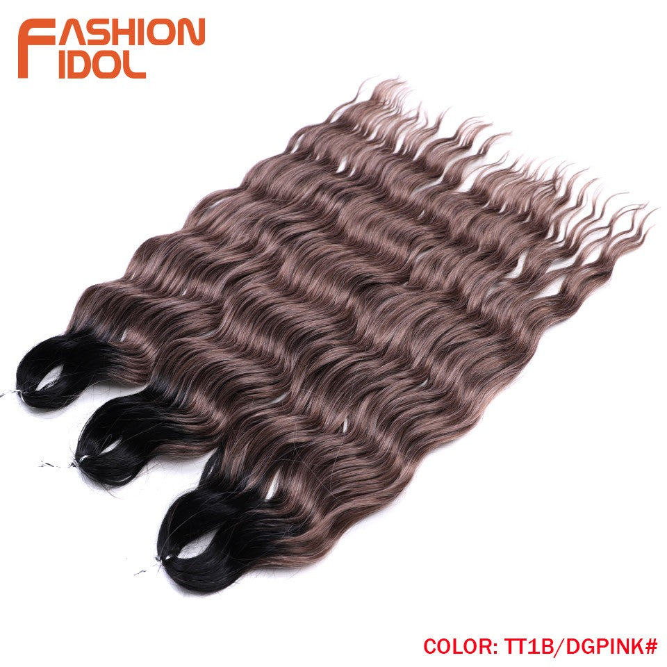 FASHION IDOL Cabelo de Crochê Torção Laranja Extensões de Cabelo Trançado de Onda Profunda Sintética Cabelo Onda de Água 24 Polegadas Fibra Resistente ao Calor