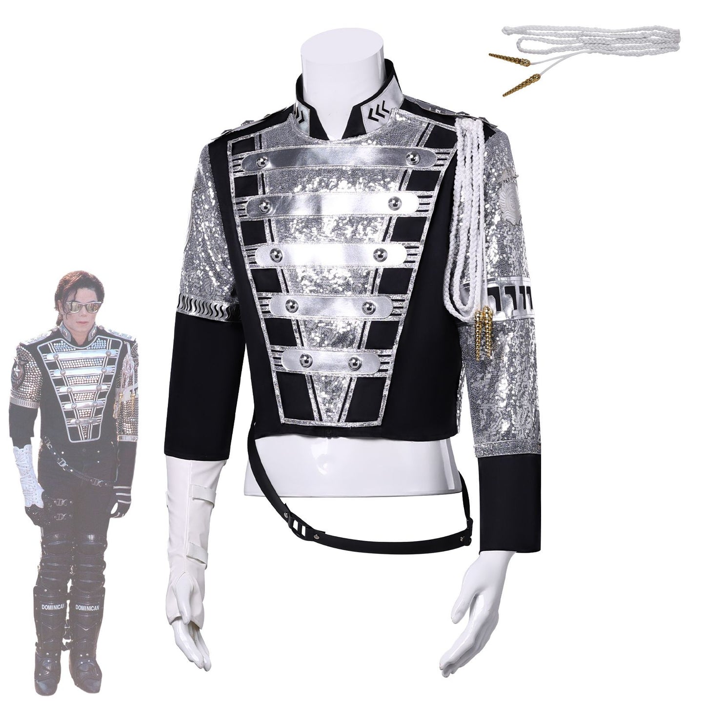 Michael Jackson Inspired Costume Military Sequin Jacket MJ Thriller Stage Performance Outfit Unisex Halloween Party