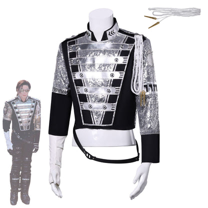 Michael Jackson Inspired Costume Military Sequin Jacket MJ Thriller Stage Performance Outfit Unisex Halloween Party