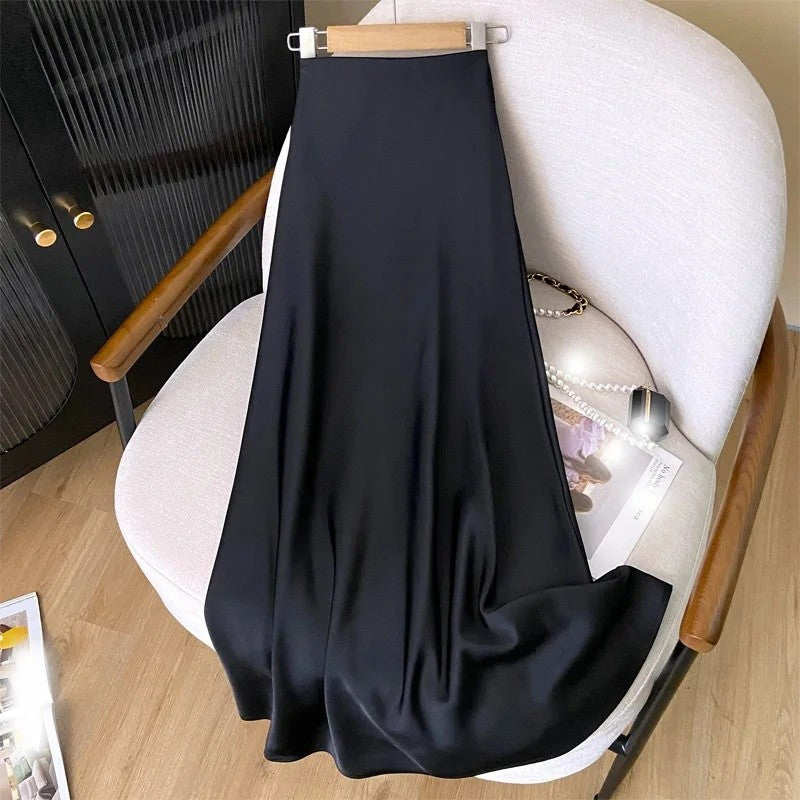 Plus Size Plus Size Satin Fish Tail Half Skirt Women's High Waist A- Line Midi Skirt Spring Summer New Style Bodycon Soft Dra...