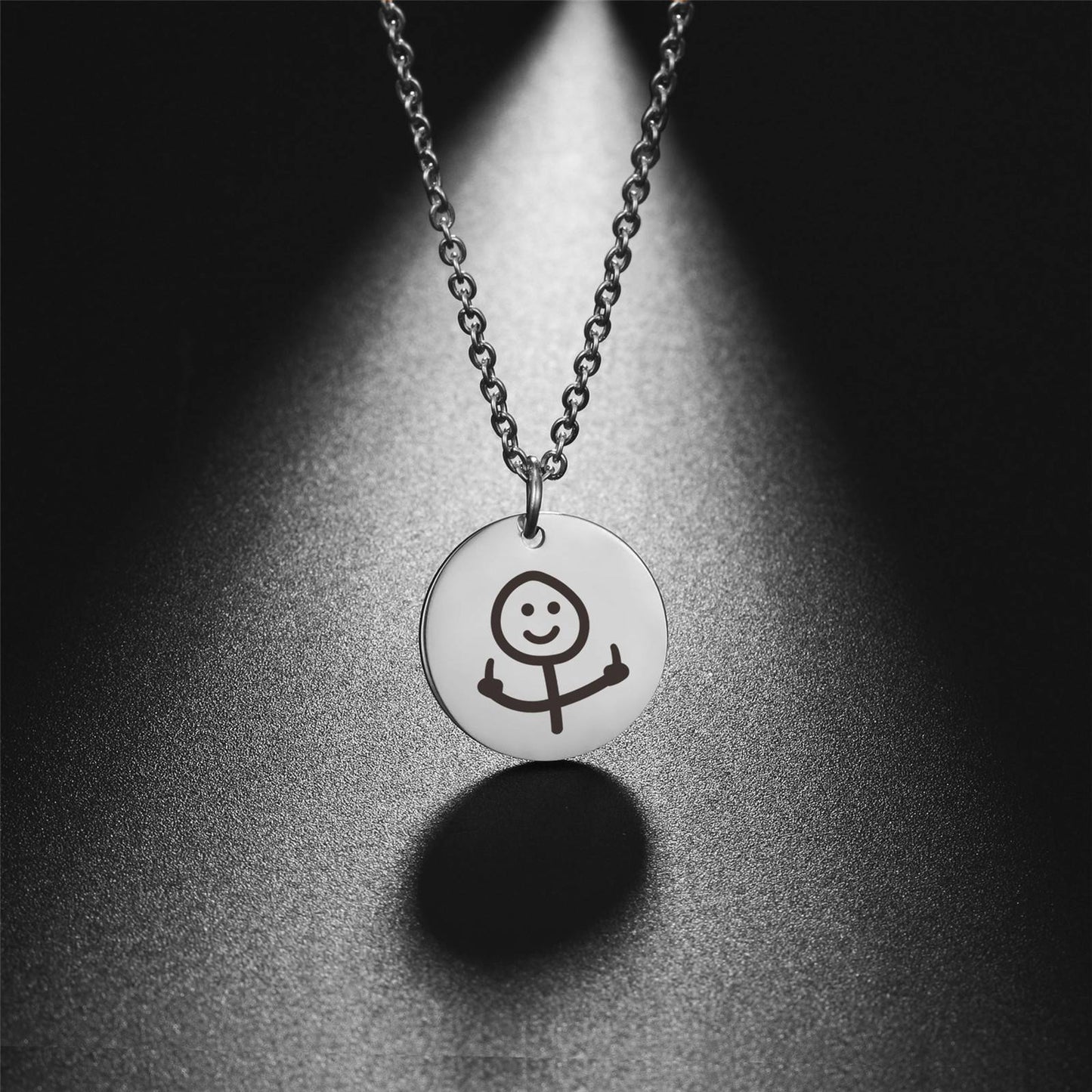 Skyrim Hip Hop Doodle Necklace for Men Women Stainless Steel Long Neck Chain Fashion Middle Finger Stickman Jewelry New