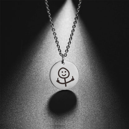 Skyrim Hip Hop Doodle Necklace for Men Women Stainless Steel Long Neck Chain Fashion Middle Finger Stickman Jewelry New