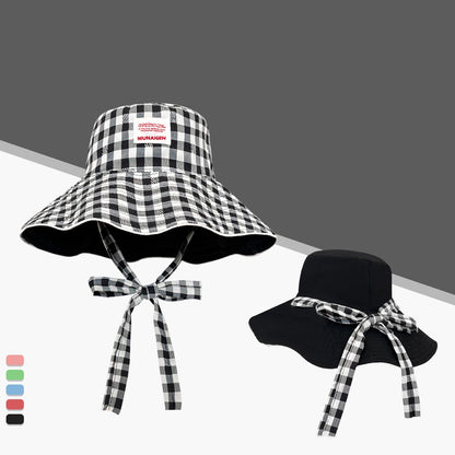 Plaid fisherman hat trendy seaside beach sunshade hat double-sided wearable plaid summer sunscreen hat