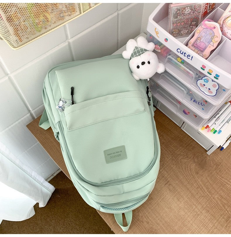Schoolbags Student Japanese And Versatile Backpack Unisex Large-Capacity Backpack Girl Simple Polyester Material Doll Decoration