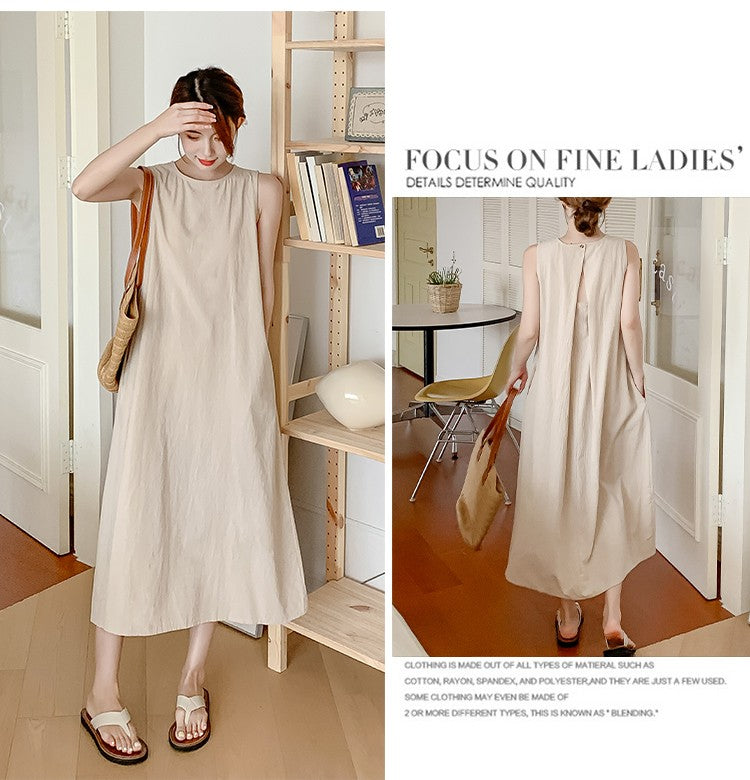 NYFS 2025 Summer New Korea Woman Dress Vestidos Robe Elbise Loose Plus Size Solid Sleeveless Backless Long Dress L-4XL