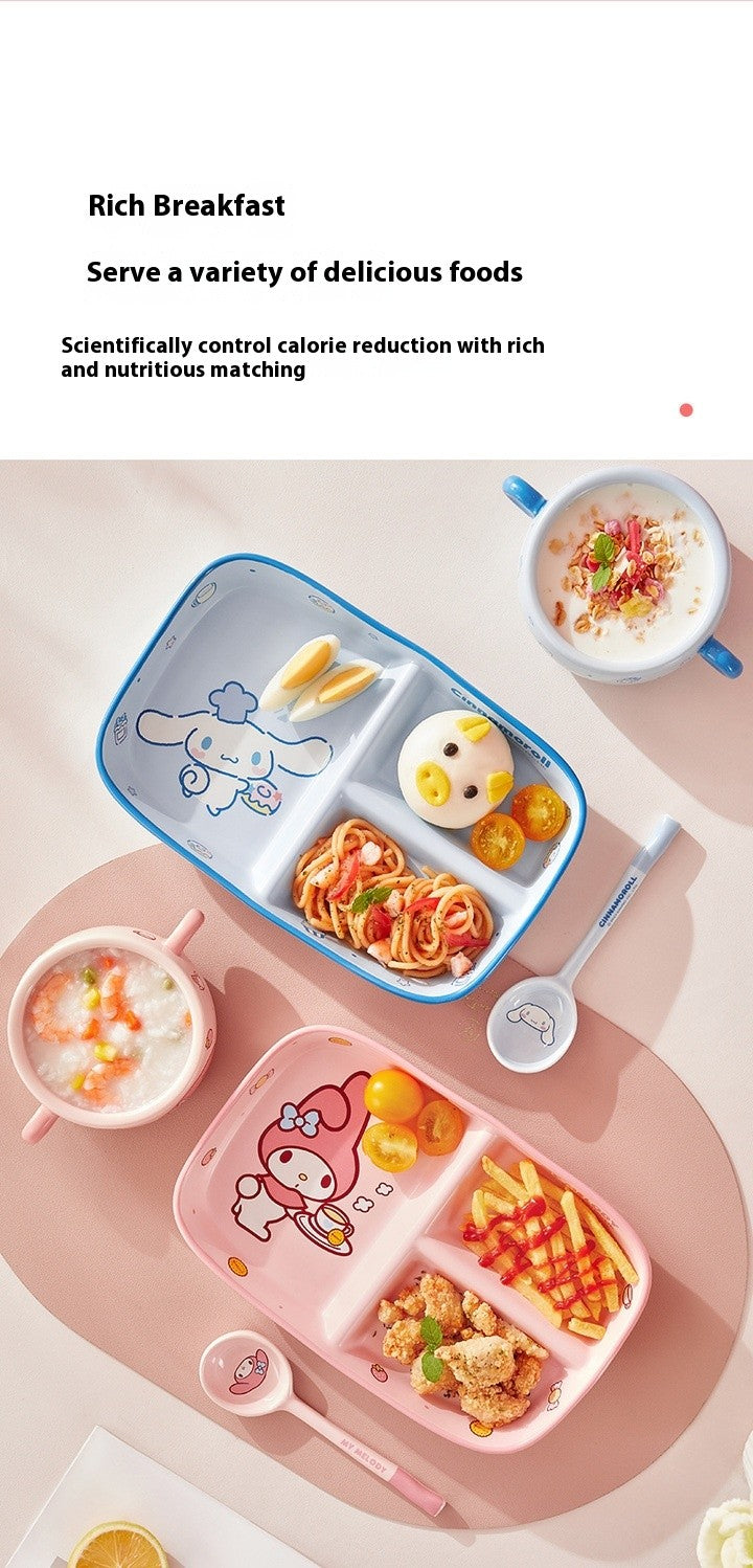 Children'S Breakfast Ceramic Dinnerware Set With Dividers Aesthetic Meal Plate And Bowl For Home Kitchen Dining Bar