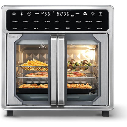 Forno Fritadeira Elétrica sem Óleo French Door de 15 Litros, Tamanho Família, Convecção de Bancada com Display LED, Aço Inoxidável para Grandes Quantidades C