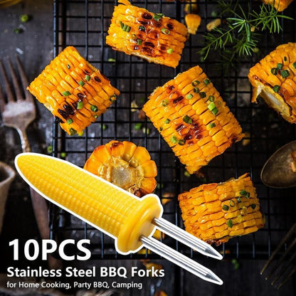Stainless Steel Corn Forks Skewer Small BBQ Camping Corn Holders Heat-resistant Kitchen Accessories Outdoor Barbecue Tool