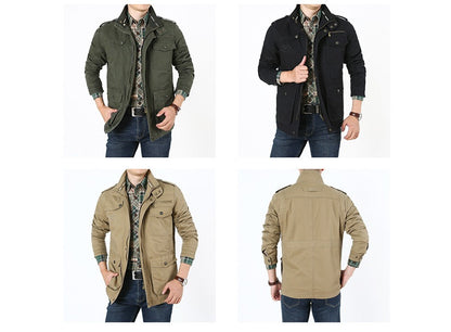 Autumn Men's Military Jacket Casual Man Stand Collar Cotton Business Coats Men Multi-pocket Windbreaker Jackets Clothing 7XL