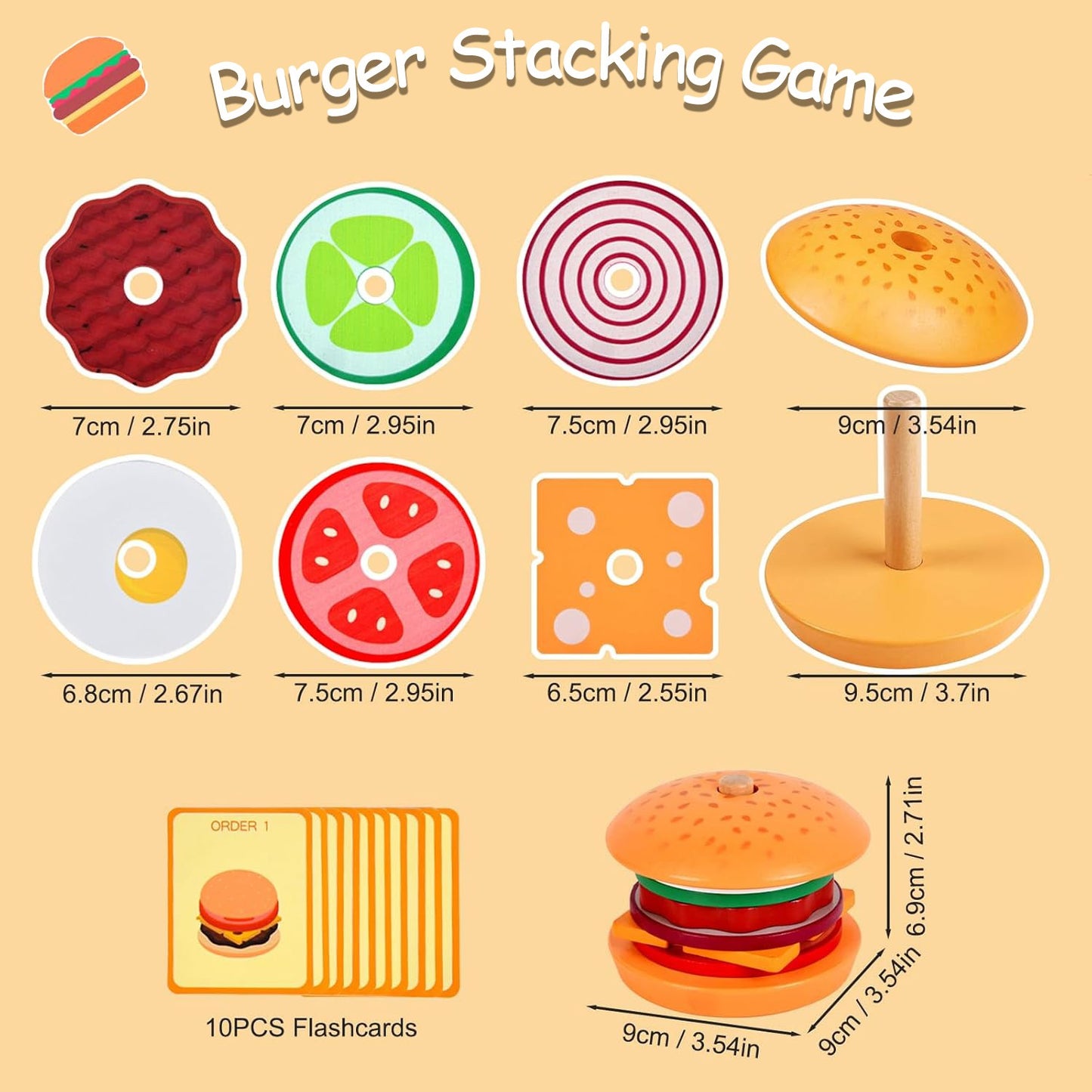 Wooden Burger Sandwich Stacking Toys For Toddler Kids Preschool Learning Educational Toys Pretend Play Food Kitchen Toys Gifts