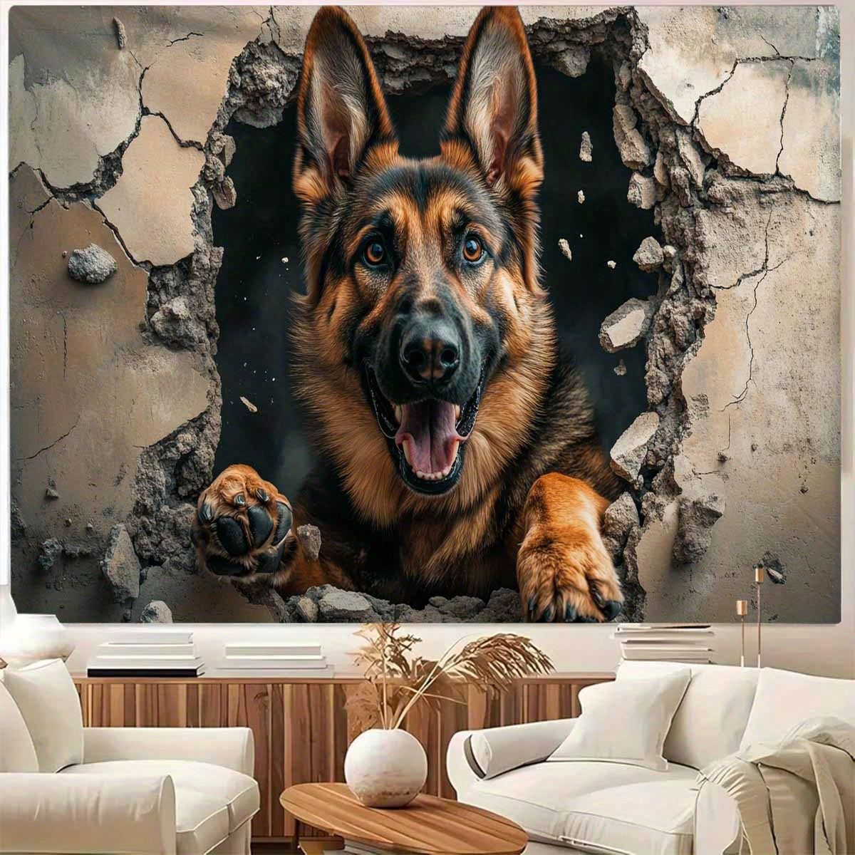 3D Wolf Dog Breakthrough Wall Tapestry-Suitable for Living Room, Bedroom, Dormitory Decorative Wall Art Hanging Cloth