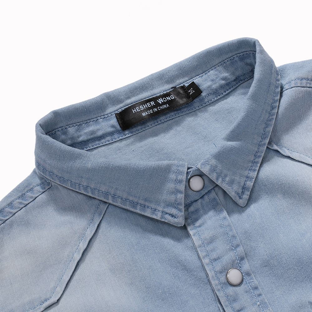 Men Denim Shirts Tops Shirt Short Sleeve Button Turn Down Collar Single Breasted Slim Fit Solid Simple Casual Splice Top 2024