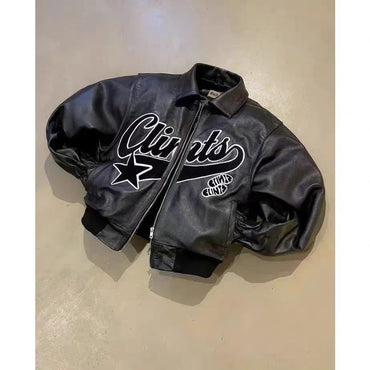 Y2k Jacket American Streetwear Trend PU Leather Jacket Black Thick Loose Zipper Jacket For Men