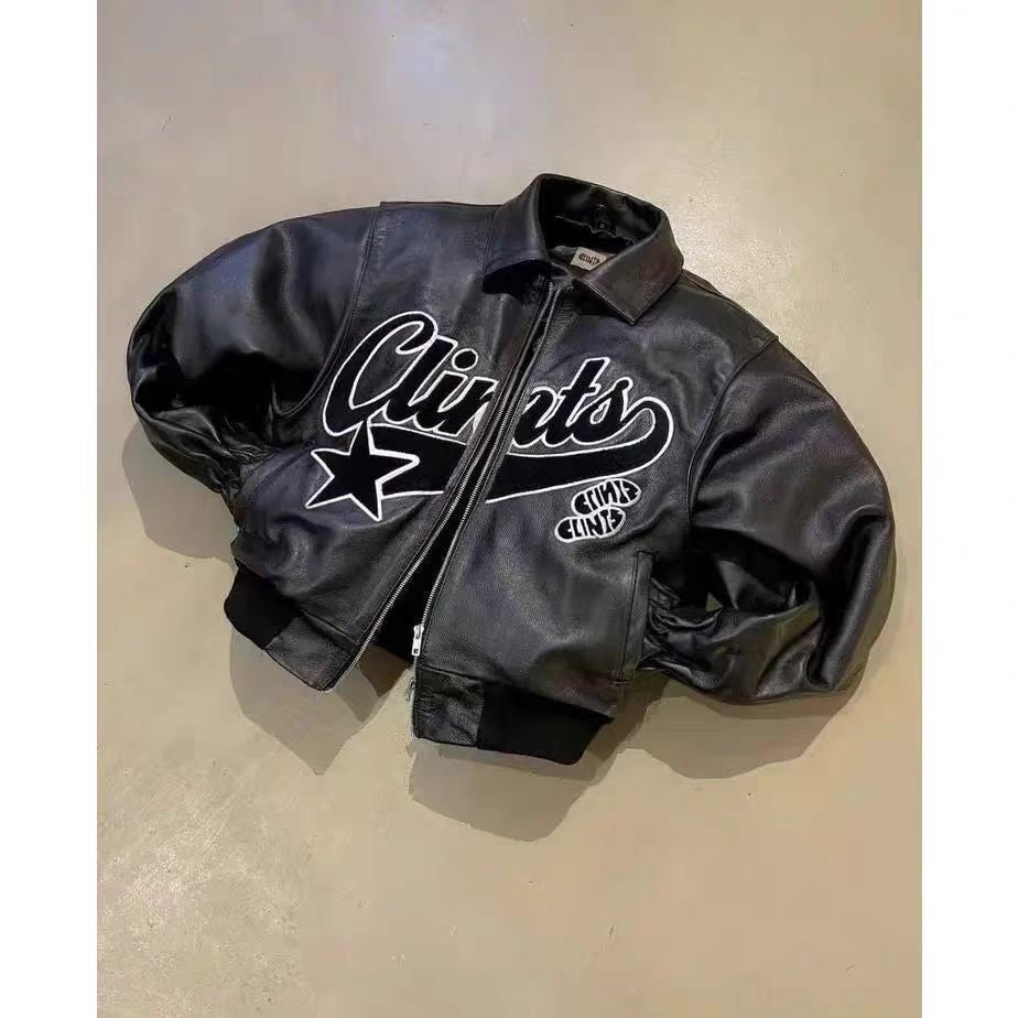 Y2k Jacket American Streetwear Trend PU Leather Jacket Black Thick Loose Zipper Jacket For Men