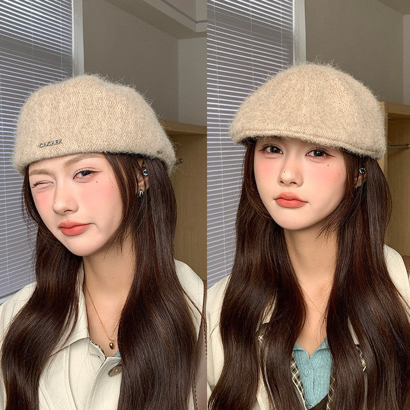 Autumn British Style Beret Hat Lady Vintage Flat Cap Winter Keep Warm Knitted Hat All-match Peaked Cap Forward Hat Wholesale