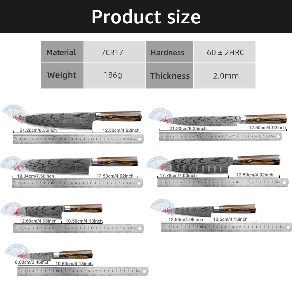 Conjunto de Facas de Cozinha 1-7PÇS Faca de Chef Japonesa Santoku 7CR17 Aço Inoxidável 440C Faca de Imitação de Damasco Cutelo de Carne Fatiador
