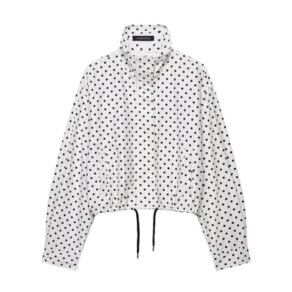 HH Woman Autumn Long Sleeves Turtleneck Zipper With Pockets Drawstring Casual Coats Women Fashion Polka Dot Printed Jacket