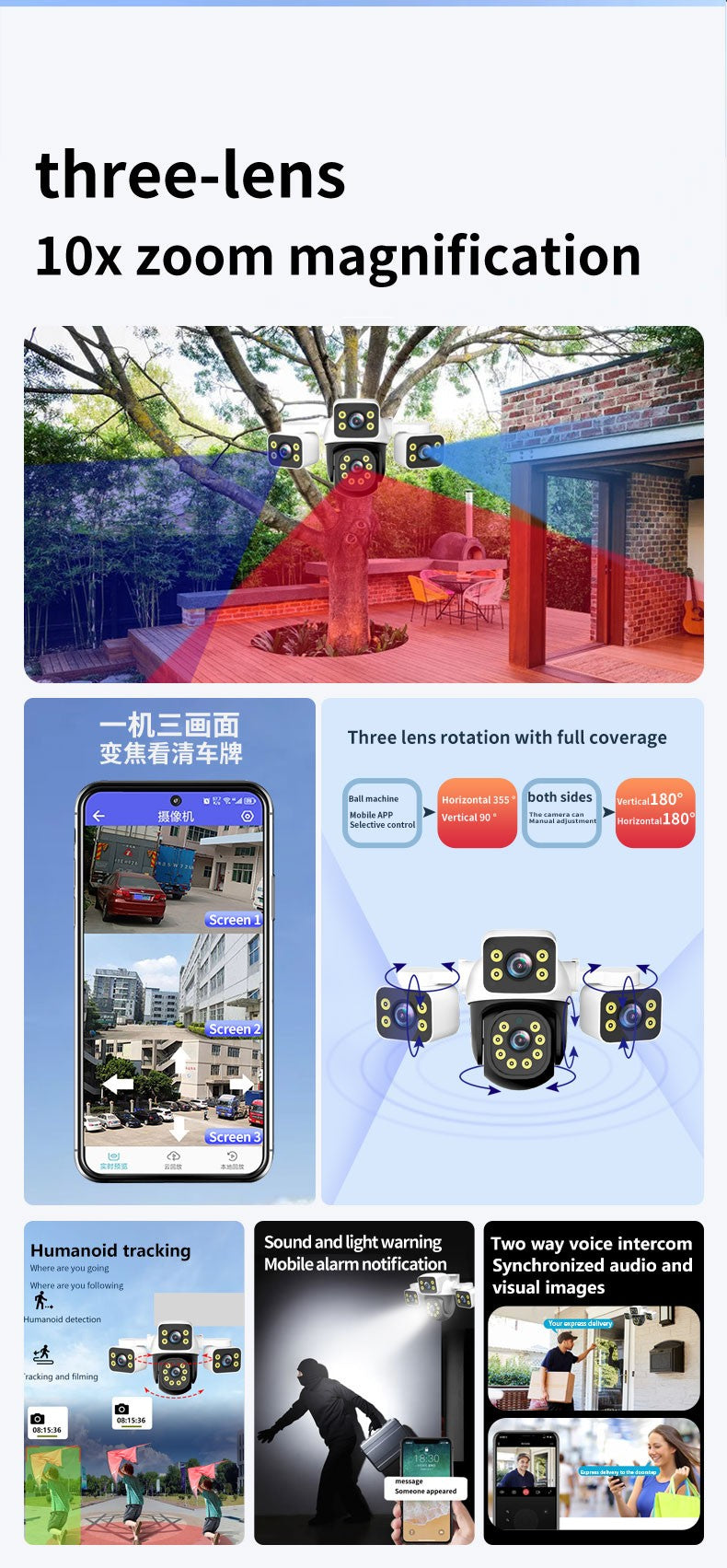 IPC360 Home 6K UHD Outdoor WiFi IP Camera 12MP Triple Lens with AI Human Detection 4K Auto Tracking for CCTV Security Monitoring