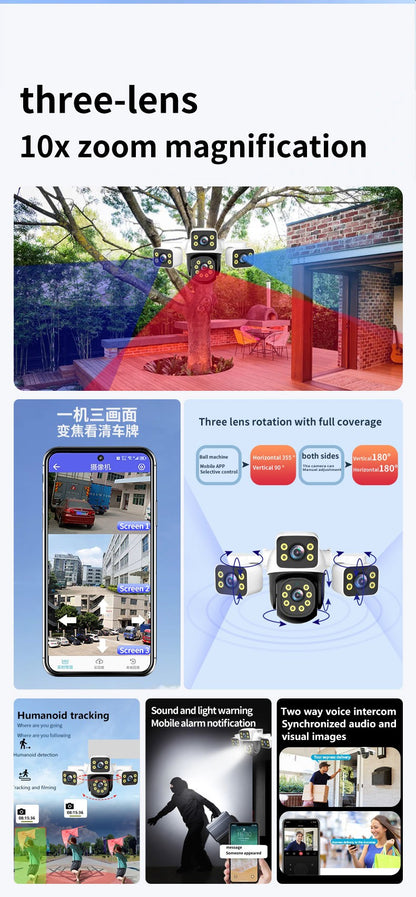 IPC360 Home 6K UHD Outdoor WiFi IP Camera 12MP Triple Lens with AI Human Detection 4K Auto Tracking for CCTV Security Monitoring