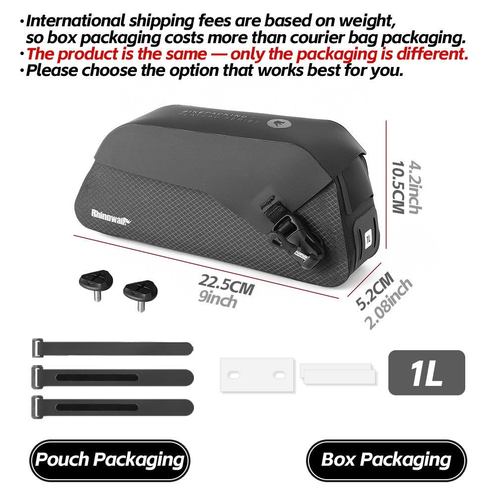 Rhinowalk Bicycle Top Tube Bag Waterproof Bike Front Frame Storage Bag Screw & Strap fixed Cycling Travel For MTB Road Gravel