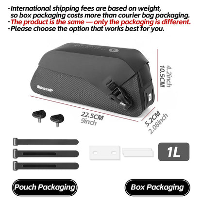 Rhinowalk Bicycle Top Tube Bag Waterproof Bike Front Frame Storage Bag Screw & Strap fixed Cycling Travel For MTB Road Gravel