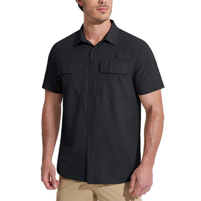 MAGCOMSEN Mesh Breathable Shirt Men's Quick Dry Button Short Sleeves UPF 50+ Sun Protection Hiking Fishing Work Cargo Shirts