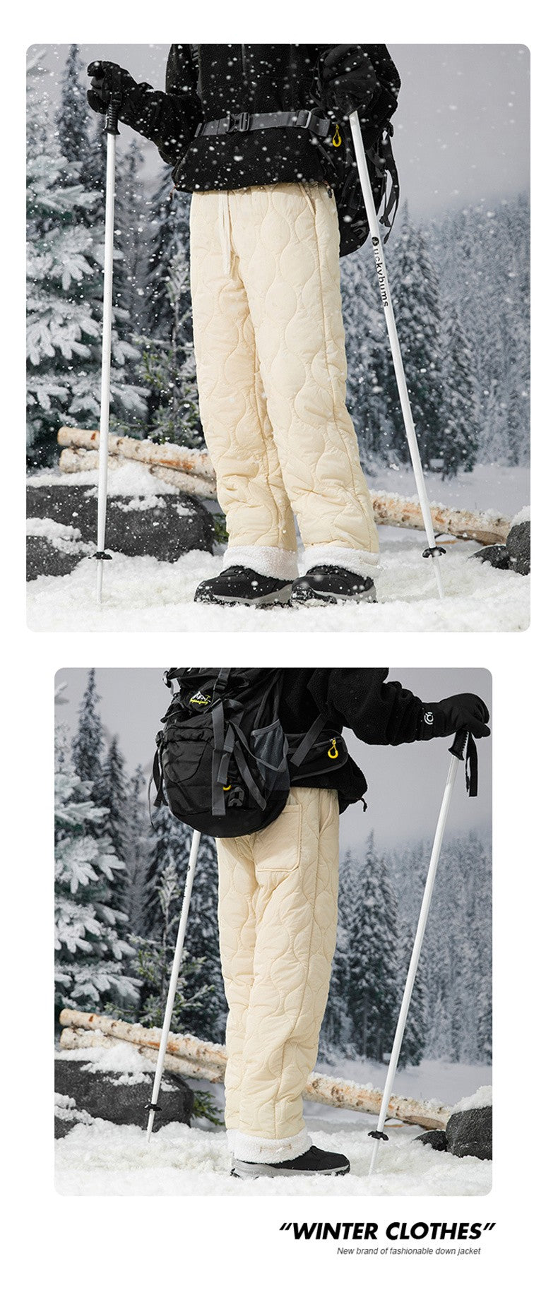 Calça de Neve Masculina, Marca de Moda, Grossa, À Prova de Vento, Quente, Veludo de Cordeiro, Calça Feminina Casual, À Prova de Frio, Acolchoada com Algodão e Penugem