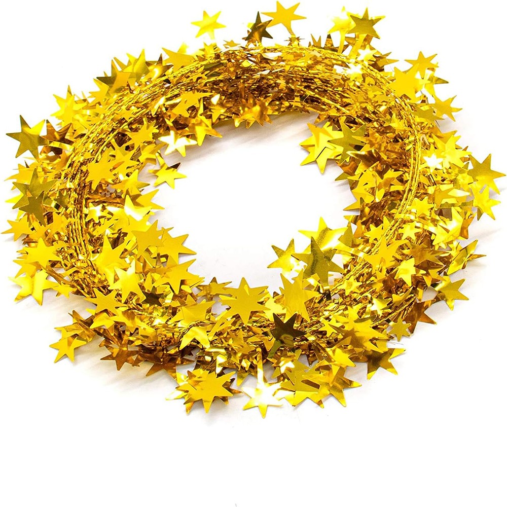 7.5m/8.2Yard Christmas Tree Decor Gold Silver Red Sparkly Star Wire Christmas Decorations Xmas Home Party Birthday Party Wedding