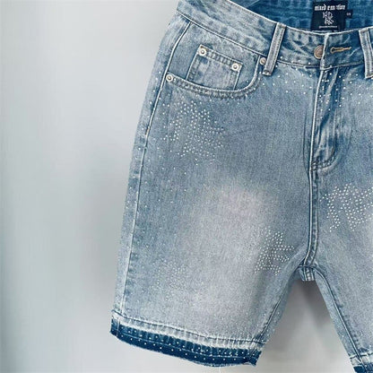 Calça Jeans Masculina Blue Washed MIXED EMOTION Hot Drill Letter Retrô Americana Calça Jeans Feminina Mixed Emotion