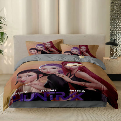 Kpop Demon Hunters Huntrix Bedding Set - Single to King Size, Anime Print Duvet Cover Sets for Adult Bedrooms