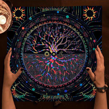 Colorful Life Tree Tarot Tablecloth Altar Cloth Sun And Moon Tarot Cards Table Cloth For Witchcraft Astrology Oracle Card Mat