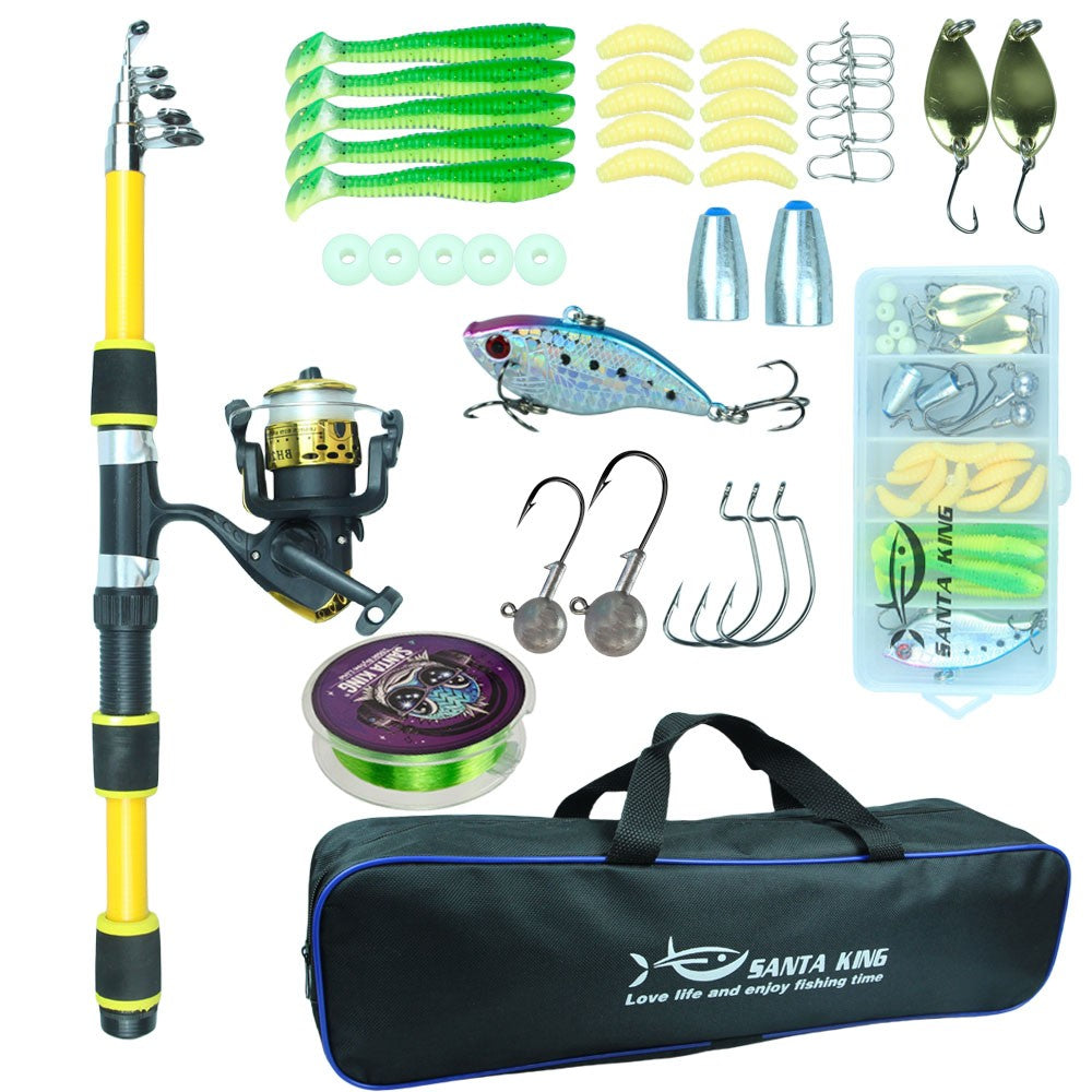 Vara de Pesca Telescópica de Fibra de Carbono de 1,8 m e 2,1 m, Conjunto de Vara e Carretilha com Linha e Isca, Carretilha de Spinning 5.2:1BB para Água Salgada e Doce