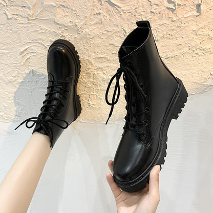 New Style Round Toe Square Heel Cross Strap Fashionable Women's Shoes Casual and Comfortable Plus Velvet Warm Short Boots