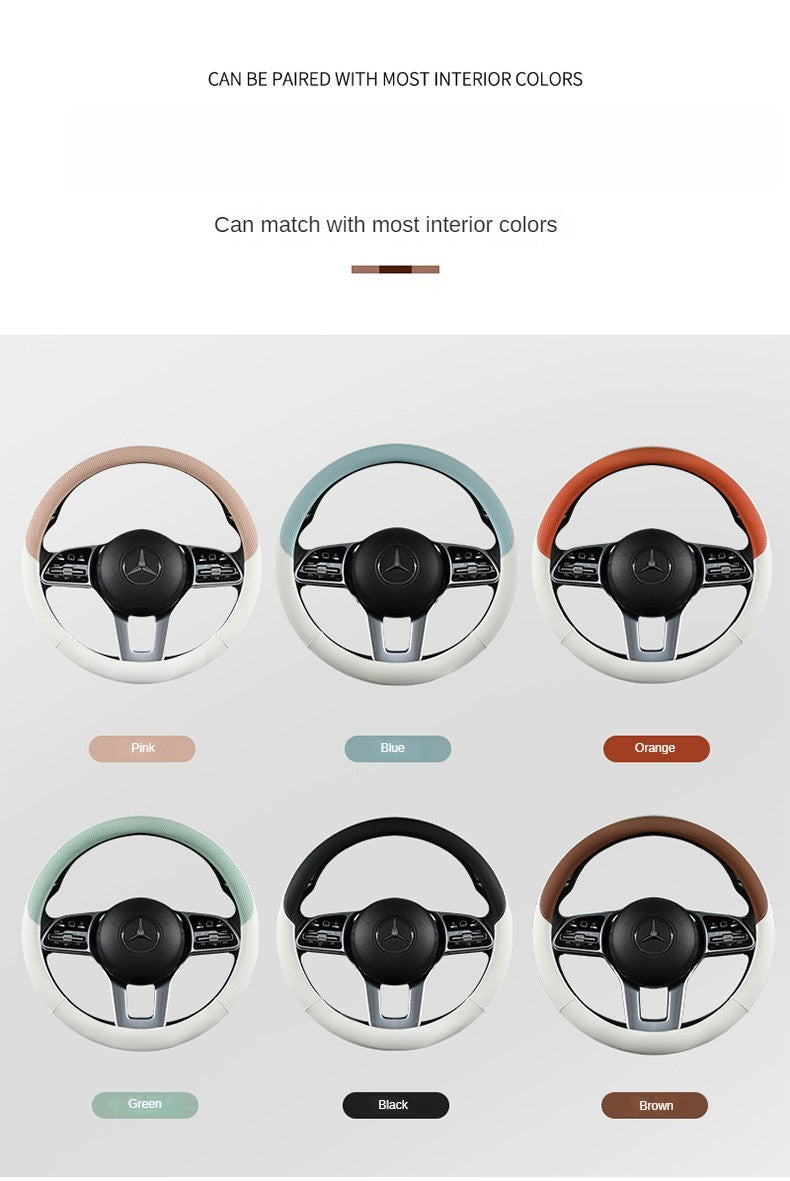 Perforated Nappa Leather Car Steering Wheel Cover Warm in Winter and Cool in Summer, Universal 15 Inch,  Anti-Slip, Odorless