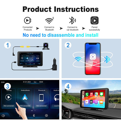 Wireless CarPlay Screen for Car 7" HD Portable Stereo Touchscreen For Apple CarPlay & Android Auto CarPlay Screen with Backup
