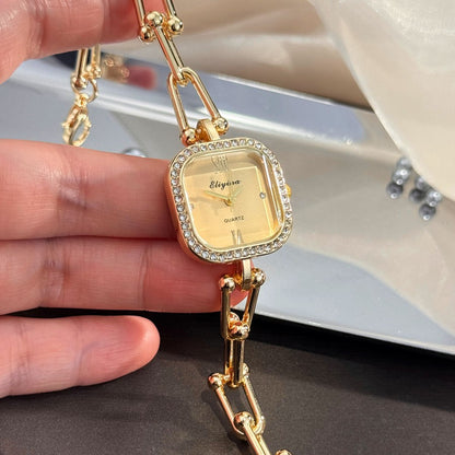 Luxury Minimalist Bracelet Watch Creative Square Multi-Faceted Glass Quartz Movement Chain Mid-century Small High-End Acces