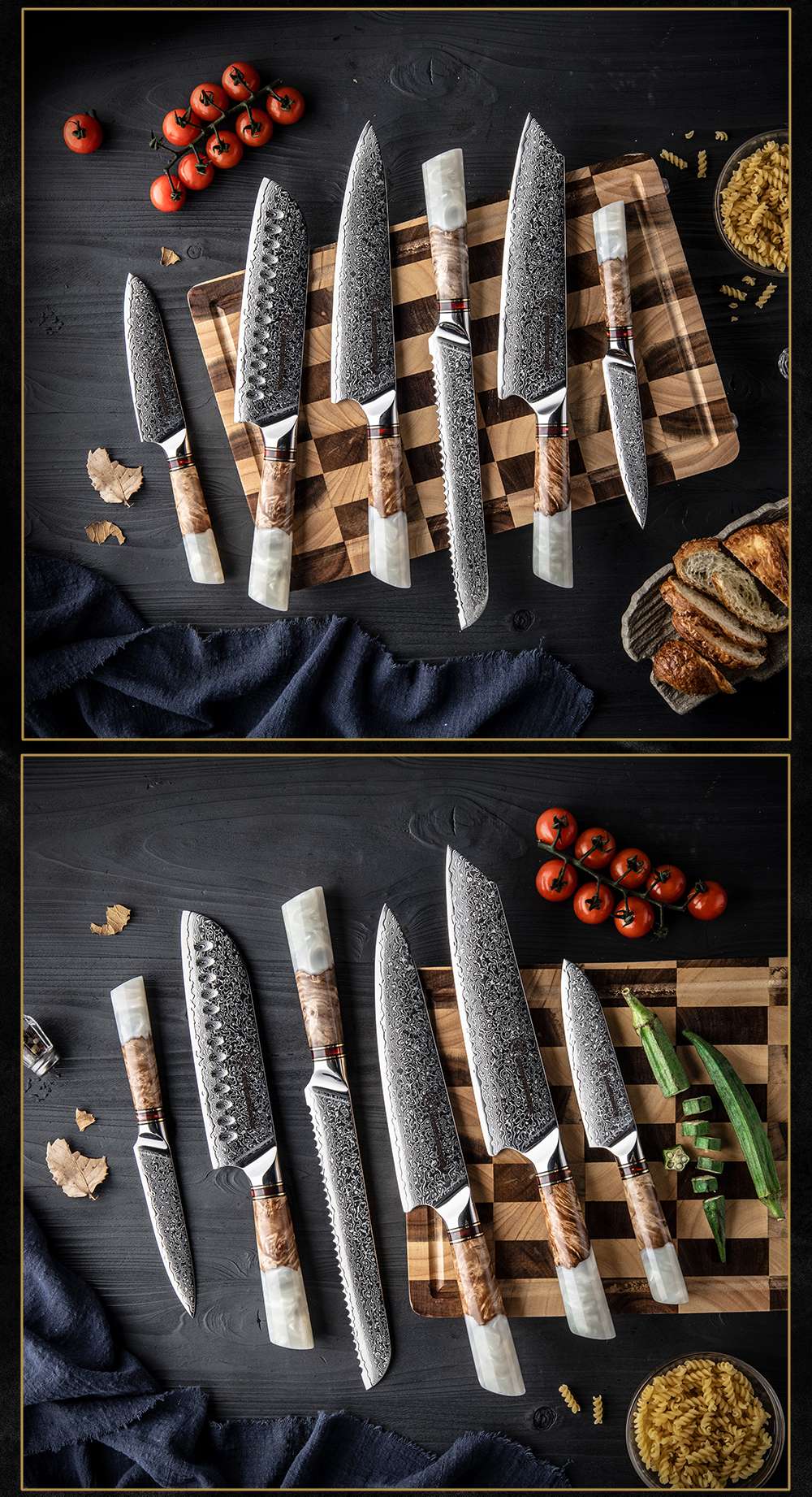 Grandsharp 1-6Pcs Kitchen Knife Set 67 Layer Damascus Steel Solidified Wood Handle Chef Utility Paring Knife with Gift Box