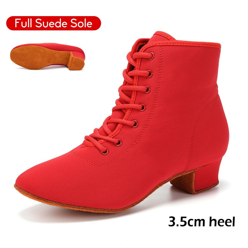 DKZSYIM New Women Ballroom Latin Dance Shoes Jazz Modern Dance Shoes Lace Up Dancing Boots Red Black Sports Dancing Sneakers