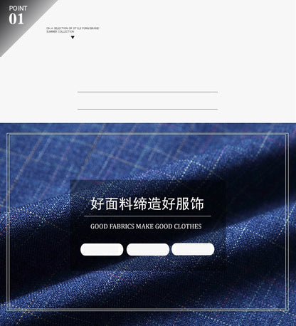 2025 Spring  Autumn New Blue Checkered Non-iron Suit Jackets for Men,black Light Business Casual Men Blazer Slim Fit, Asian Size