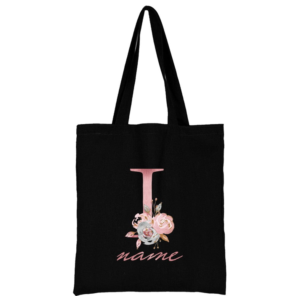 Custom Free Name Canvas Bags Women Shoulder Bag Handbags Pink Letter Beach Bags Tote Casual Woman Grocery Eco Shopping Bag