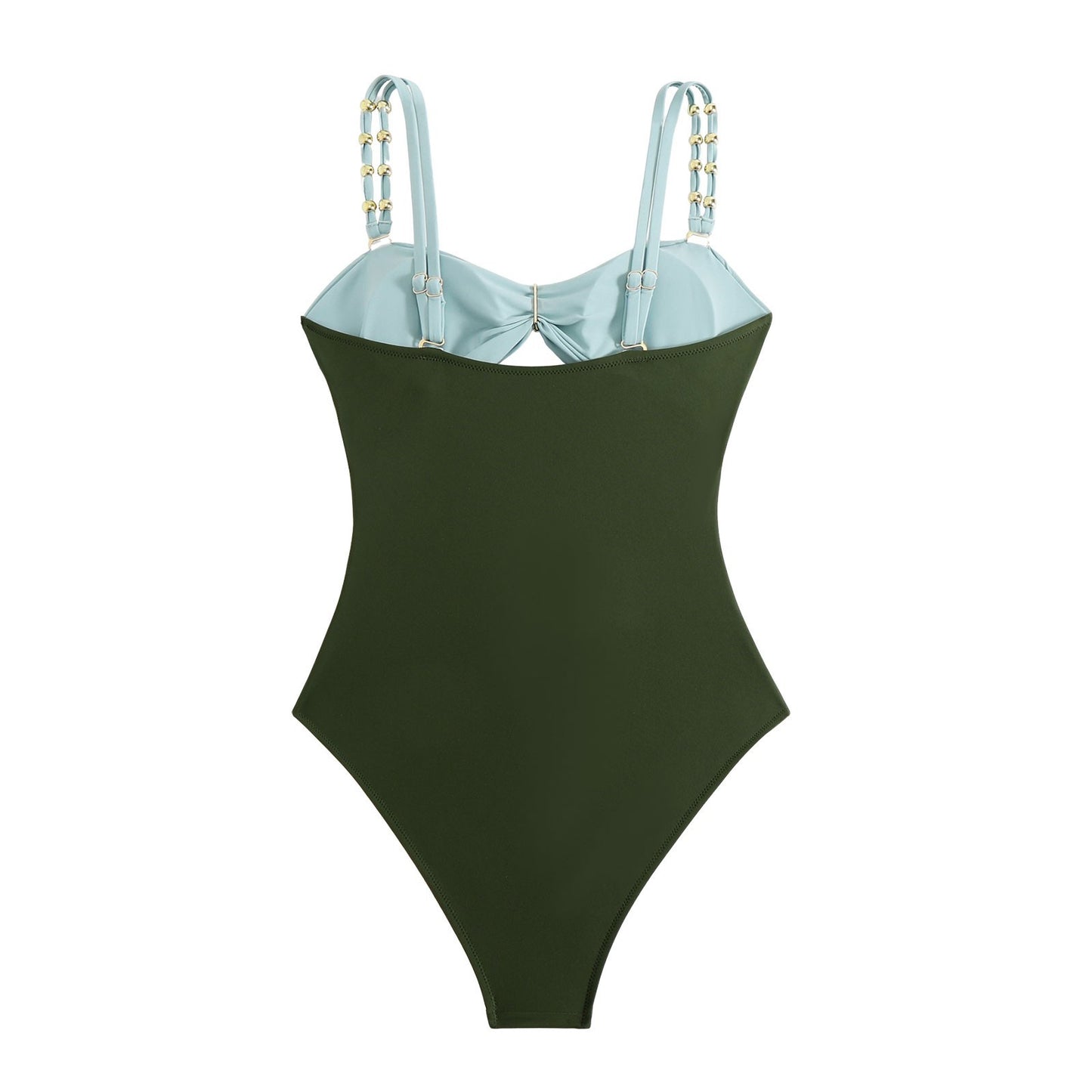 High Quality One Piece Swimsuit Golden Buckle Color Block Stitching Push Up Women Bikini Set Slimming Bathing Suit Beach Wear