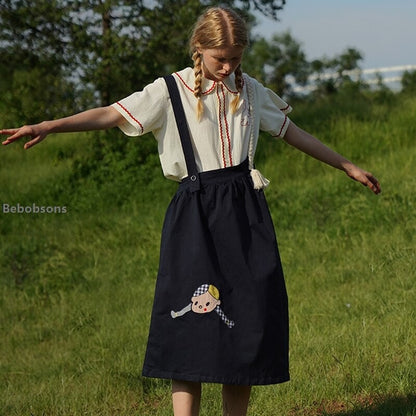 Fall Spring Original Indie Chic Design Harajuku Women Suspender Skirt Straps Dress Mid-calf Length A-line Spaghetti Strap Dress